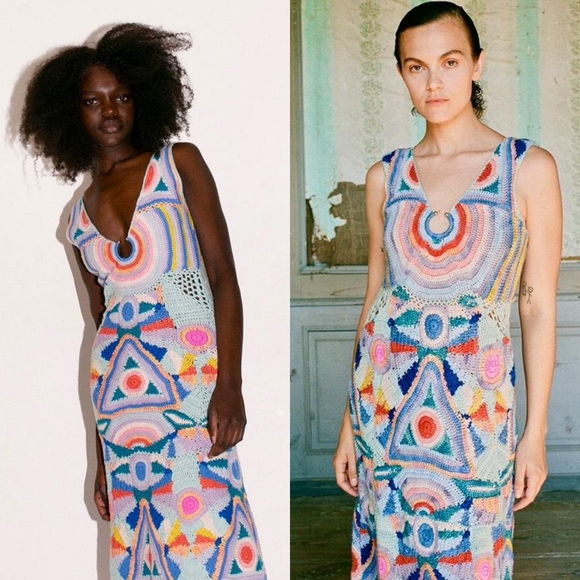 NWT Sea New York Karli Crochet Midi Dress Rainbow XS - Picture 4 of 17